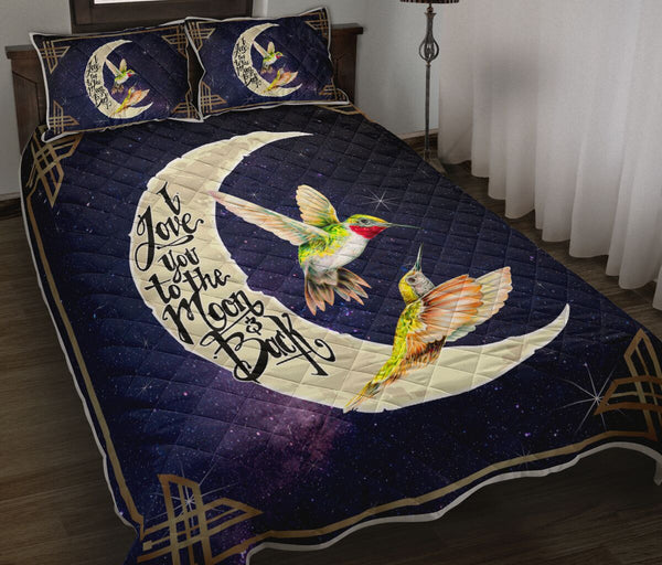 Hummingbird I Love You To The Moon And Back Quilt Bed Set 8- Love Quilt Bedding Set