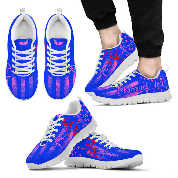 Pharmacy Tech American Flag- Blue Pink Sneakers, Running Shoes, Shoes For Women, Shoes For - Love Sneakers