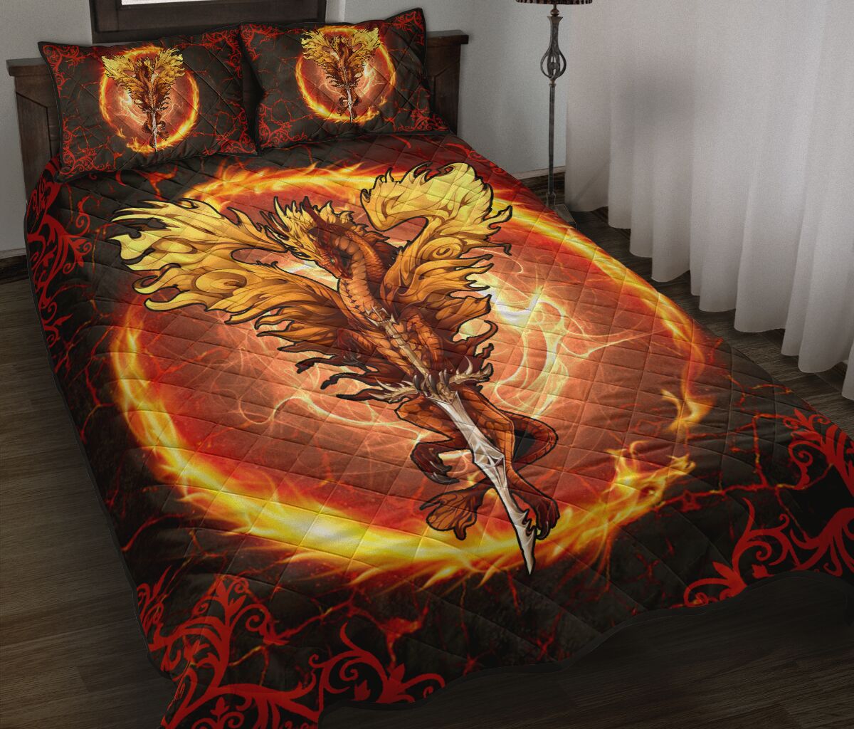 Dragon Fire Lava Art Style Quilt Bed Set - Love Quilt Bedding Set