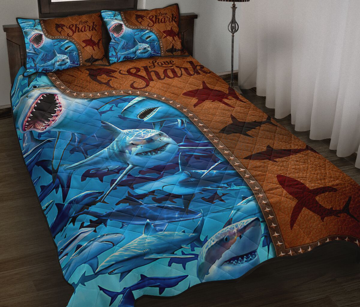 Shark Leather Style Quilt Bed Set - Love Quilt Bedding Set