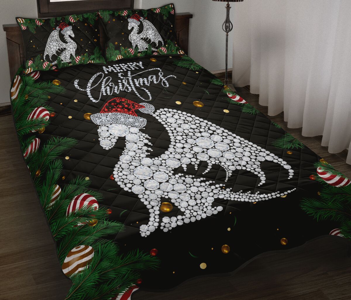 Dragon Diamond Hat Santa Backgroud Christmas Quilt Bed Set- Love Quilt Bedding Set