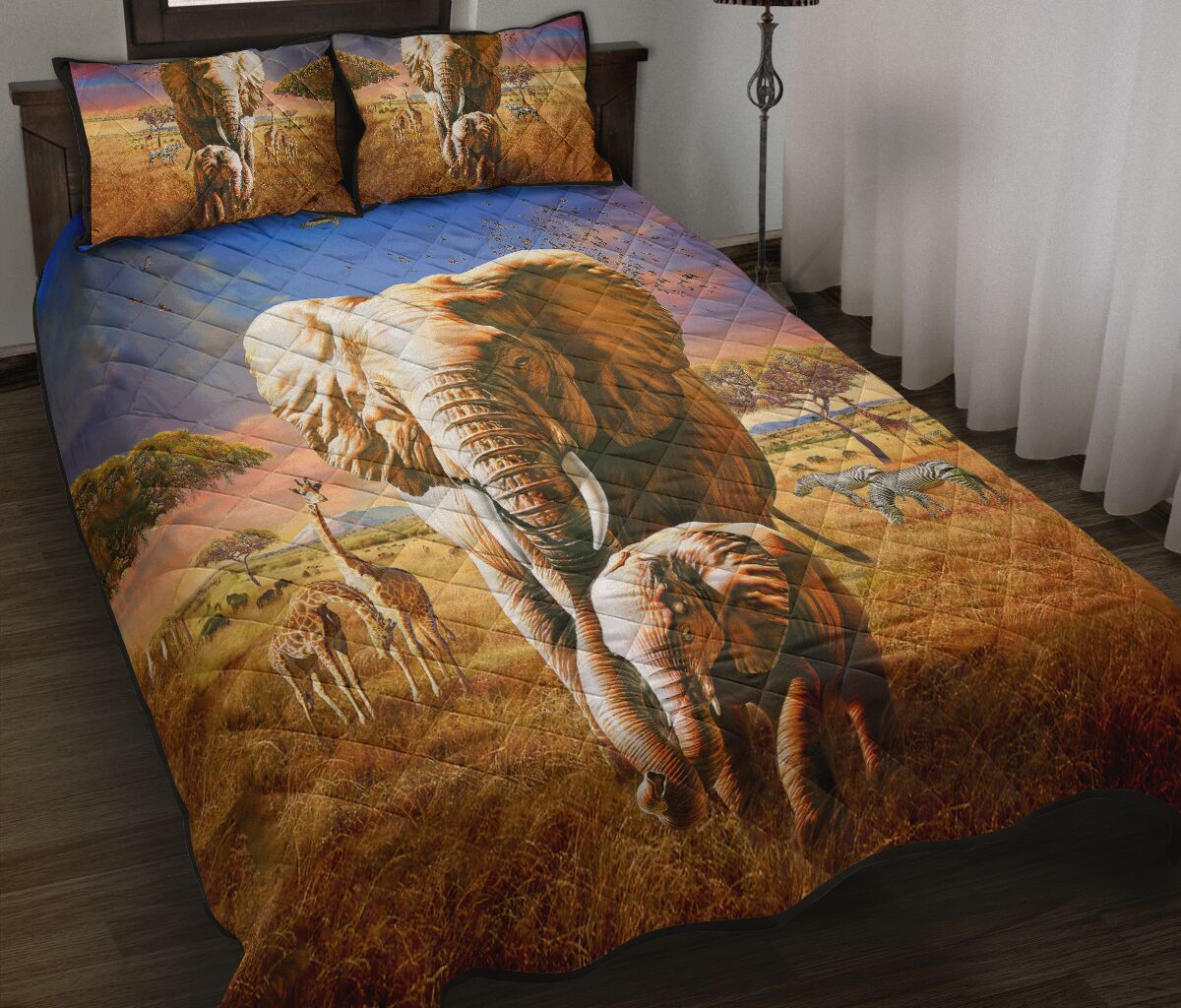 Elephant Mom And Baby Art Style Quilt Bed Set - Love Quilt Bedding Set