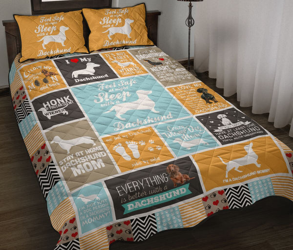 Dachshund Blue Color - Quilt Bed Set - Love Quilt Bedding Set