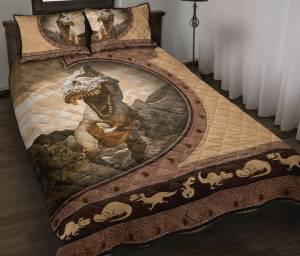 Dinosaurs Leather Heart Style Quilt Bed Set - Love Quilt Bedding Set