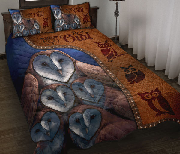 Owl Art Leather Style Quilt Bed Set - Love Quilt Bedding Set