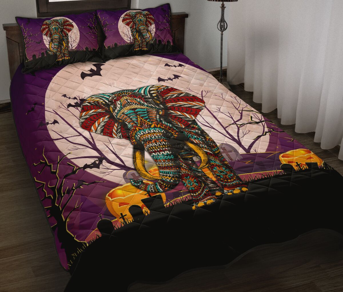 Elephant Halloween Art Style Quilt Bed Set - Love Quilt Bedding Set