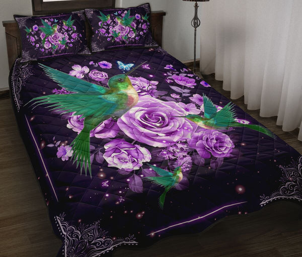 Quilt Bed Set - Hummingbird - Violet Rose 46 - Love Quilt Bedding Set