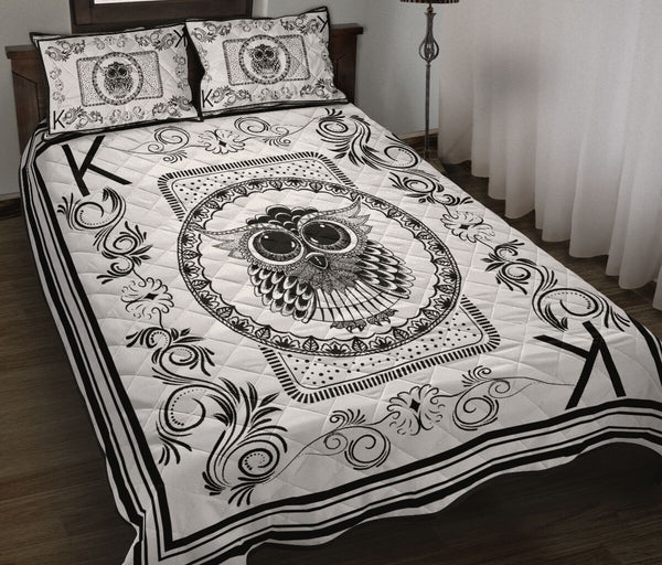 Owl Pen Art Poker Quilt Bed Set - Love Quilt Bedding Set