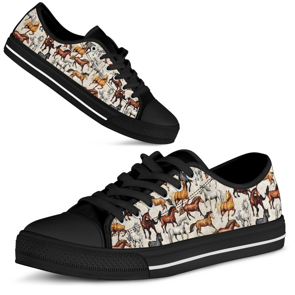 Horse Pattern Low Top  Black Shoes