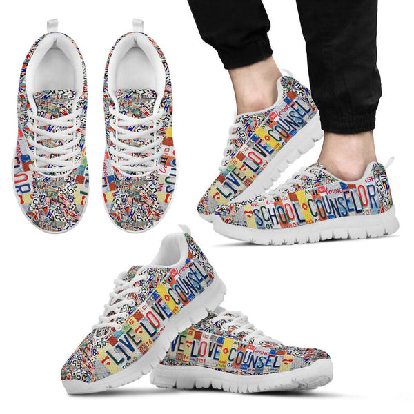 School Counselor Live Love License Plates Sneakers, Runni- Love Sneakers
