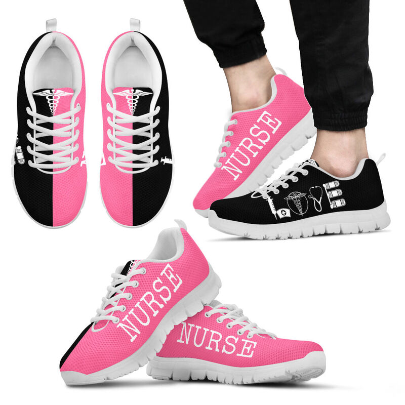 Nurse- Love Black Pink Sneakers, Running Shoes, Shoes For Women, Shoes For Men, Custom Shoes- Love Sneakers