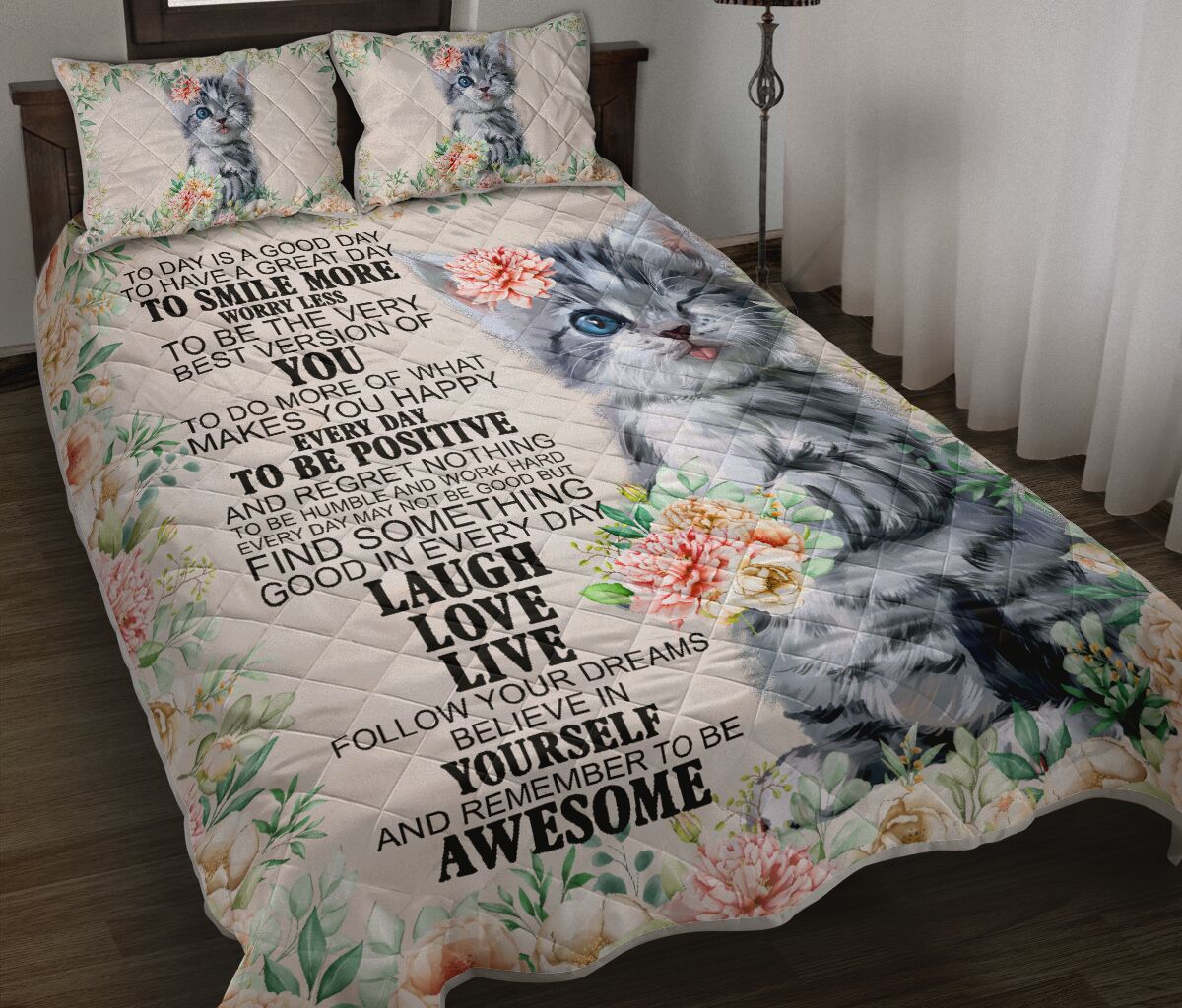 Cat Laugh Love Live Funny Flower Art Quilt Bed Set - Love Quilt Bedding Set