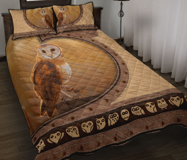 Owl Leather Heart Style Quilt Bed Set - Love Quilt Bedding Set