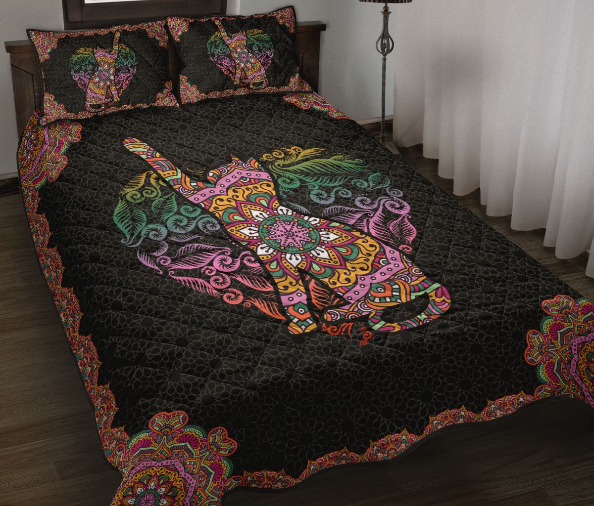 Cat Mandala Style Quilt Bed Set - Love Quilt Bedding Set