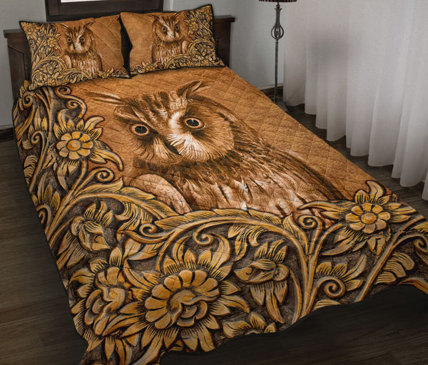 Owl Wood Carving Quilt Bed Set 9- Love Quilt Bedding Set