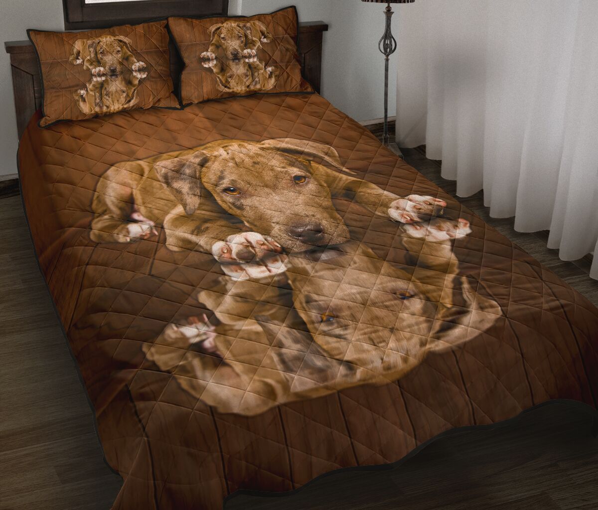Pitbull Dog Shadow Style Quilt Bed Set - Love Quilt Bedding Set