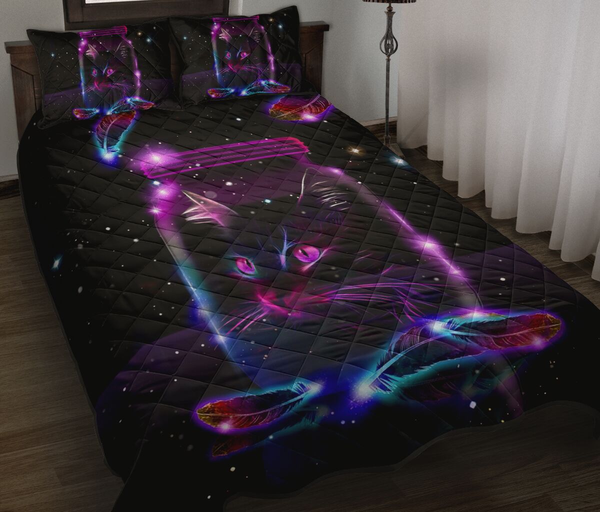 Cat Neon Quilt Bed Set- Love Quilt Bedding Set