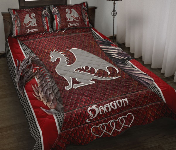 Love Dragon Red Skin Metal Style Quilt Bed Set - Love Quilt Bedding Set