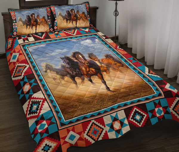 Horse Brocade Quilt Bed Set - Love Quilt Bedding Set