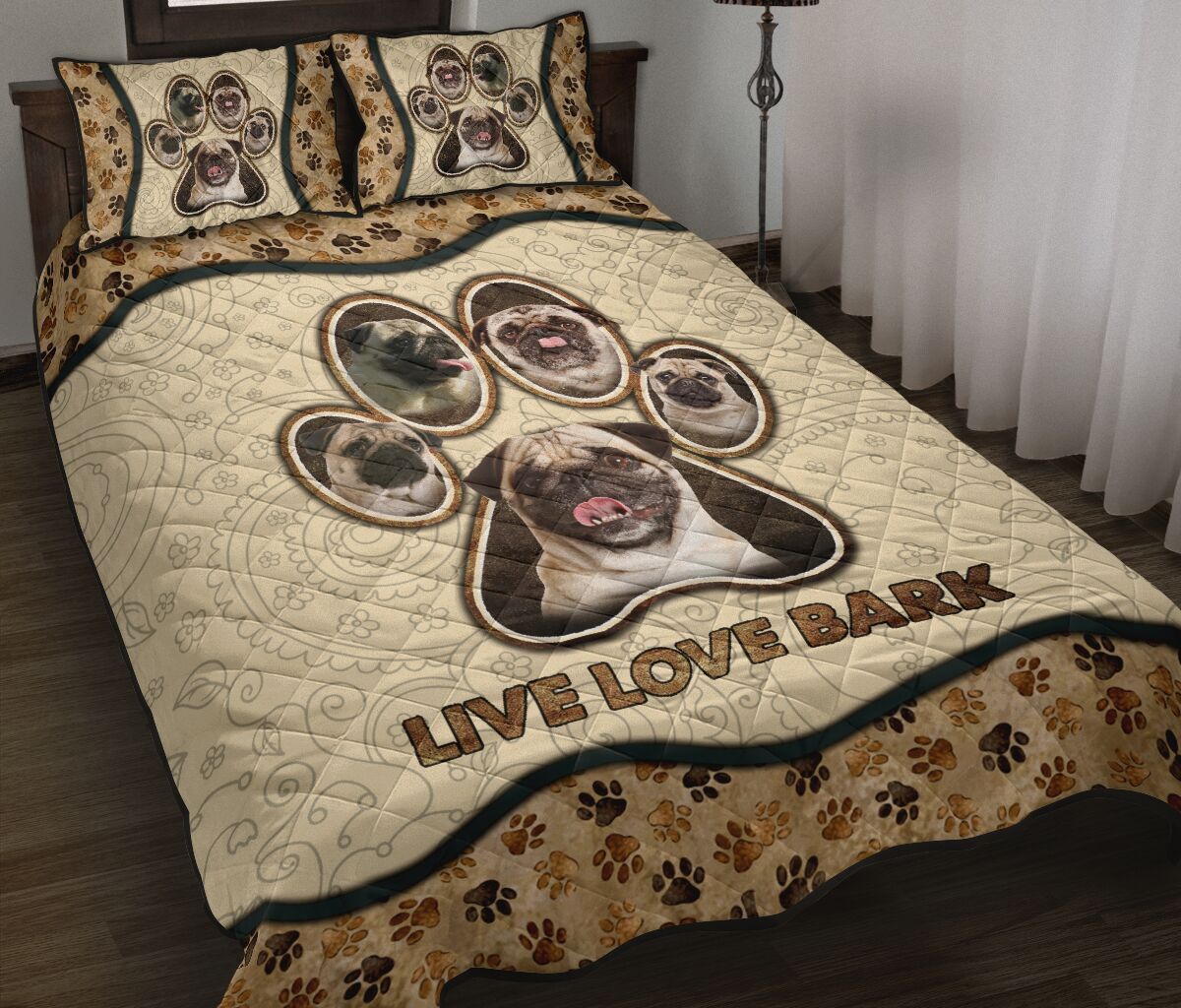 Pug Live Love Bark Vintage - Bed Set - Love Quilt Bedding Set