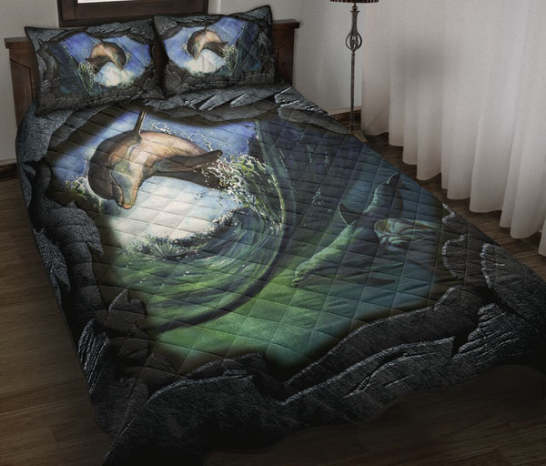 Dolphin Art Quilt Bed Set - Love Quilt Bedding Set