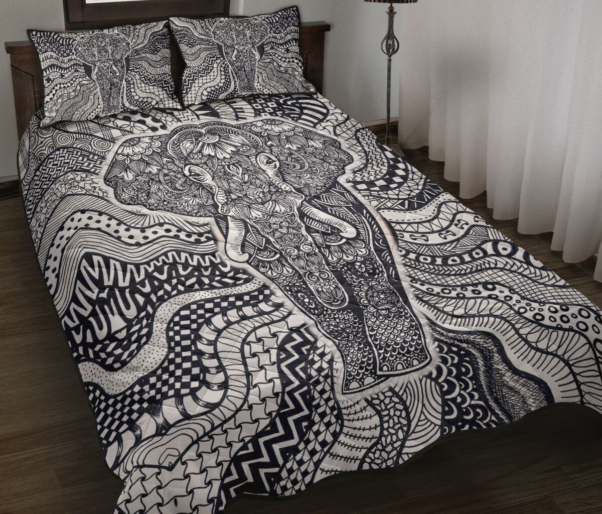 Elephant Monochrome Style Quilt Bed Set - Love Quilt Bedding Set