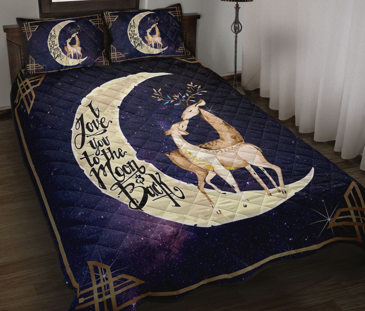 Deer I Love You To The Moon And Back Quilt Bed Set- Love Quilt Bedding Set