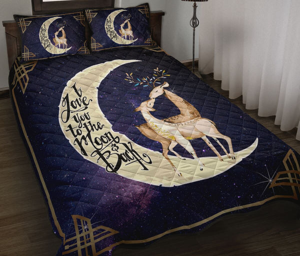 Deer I Love You To The Moon And Back Quilt Bed Set- Love Quilt Bedding Set