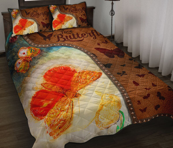 Butterfly Leather Style Quilt Bed Set - Love Quilt Bedding Set