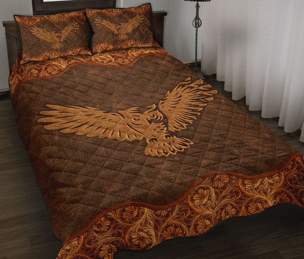 Owl Leather Style Quilt Bed Set - Love Quilt Bedding Set