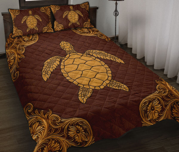 Turtle Leather Carving Style Quilt Bed Set - Love Quilt Bedding Set