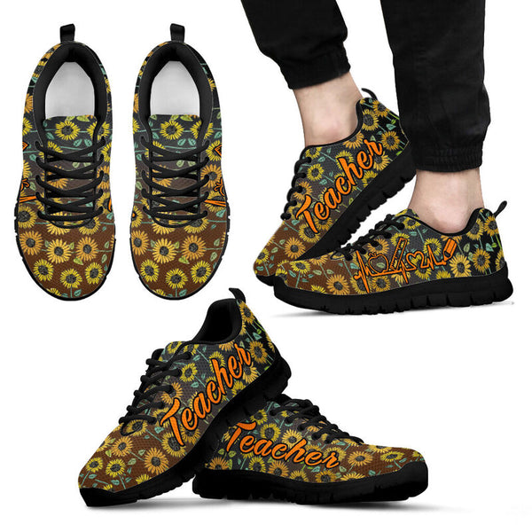 Teacher Sunflower Pattern Black Kd Sneakers, Running Shoes, Shoes For Women, Shoes For Men, - Love Sneakers