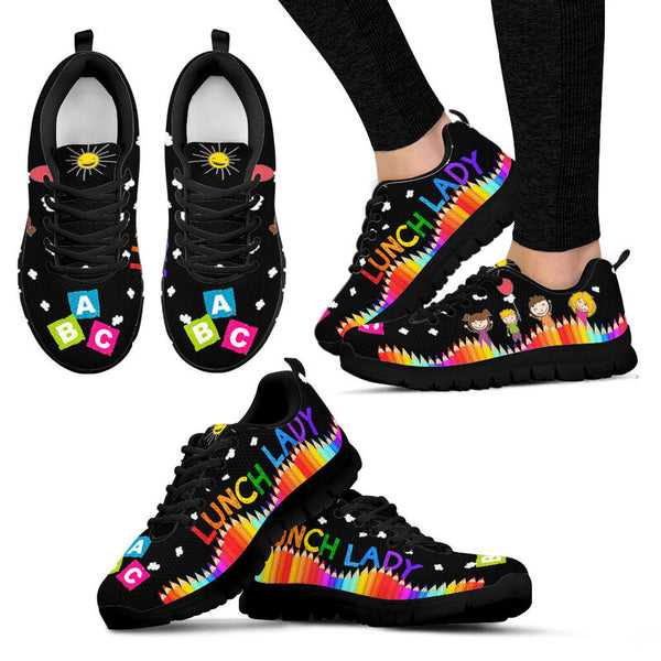 Lunch Lady Abc Black Shoes Sneakers, Running Shoes, Shoes For Women, Shoes For Men, Custom S- Love Sneakers