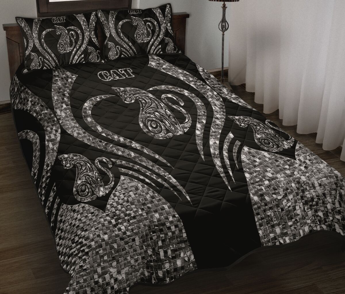 Cat Heart Line Style Quilt Bed Set - Love Quilt Bedding Set