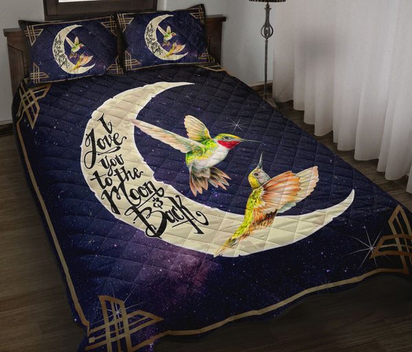 Hummingbird I Love You To The Moon And Back Quilt Bed Set - Love Quilt Bedding Set