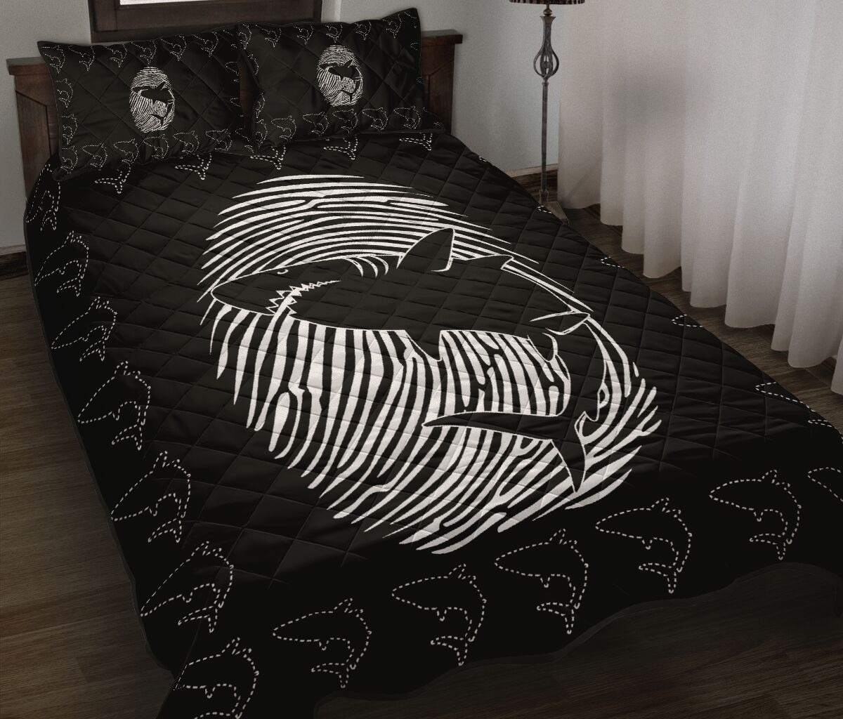 Shark Fingerprint Style Quilt Bed Set - Love Quilt Bedding Set