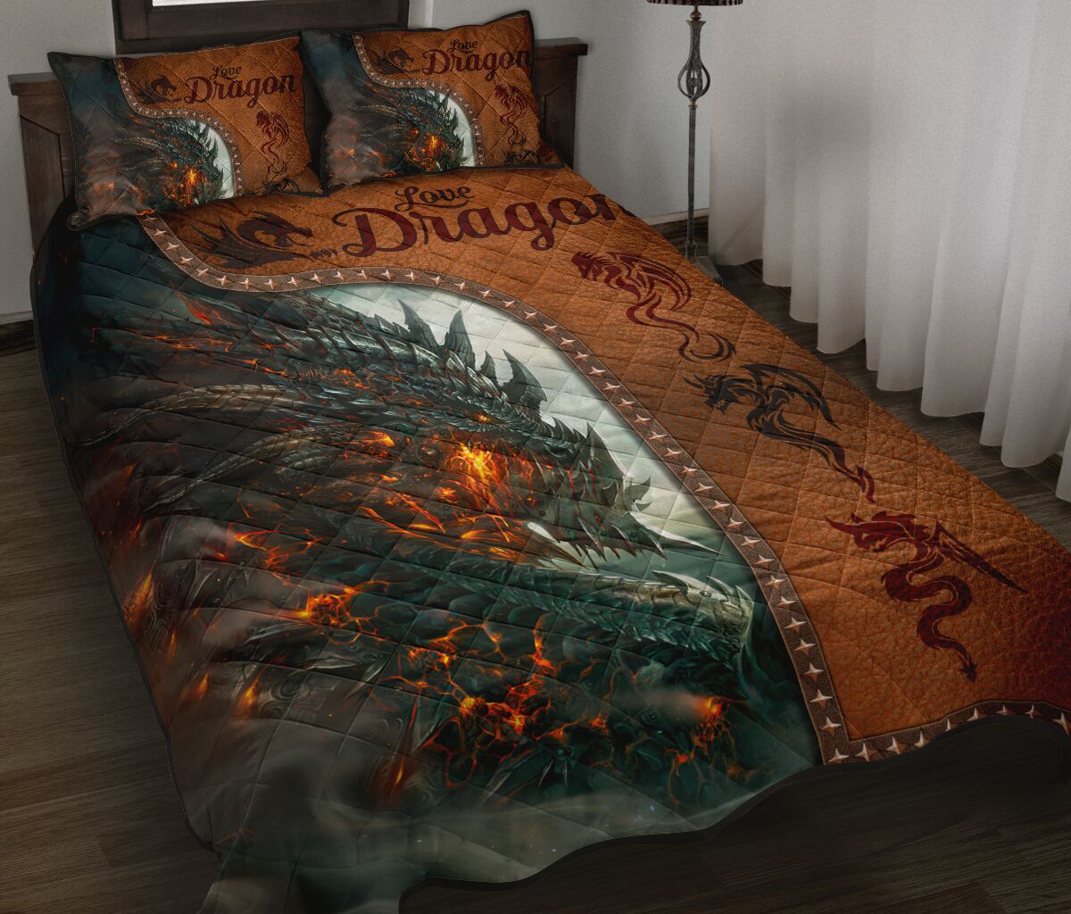 Dragon Art Leather Style Quilt Bed Set - Love Quilt Bedding Set