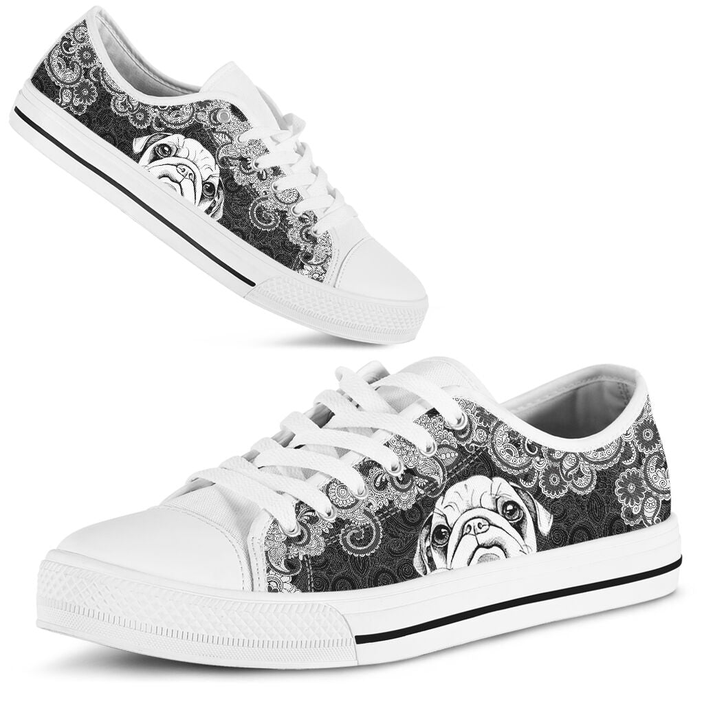 Pug Mandala White - Low Top Shoe - Love Love Top Shoes
