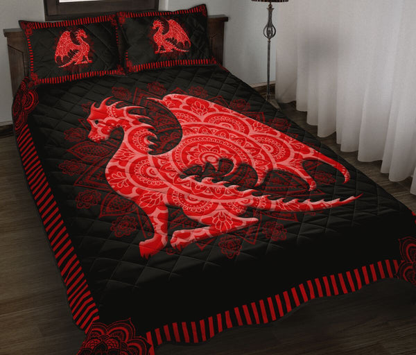 Red Dragon Vector Mandala Style Quilt Bed Set - Love Quilt Bedding Set