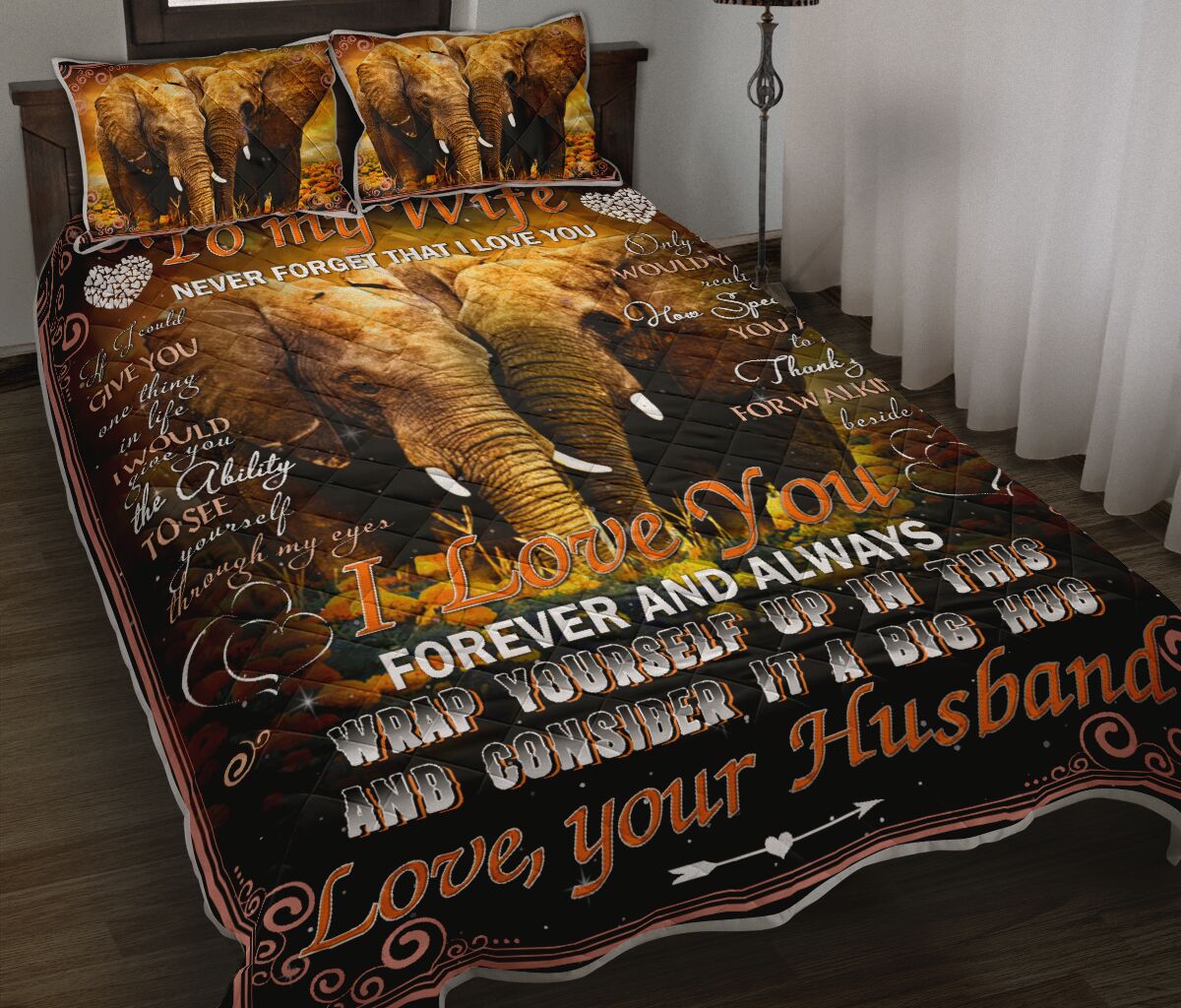 Elephants To My Wife Quilt Bed Set - Love Quilt Bedding Set