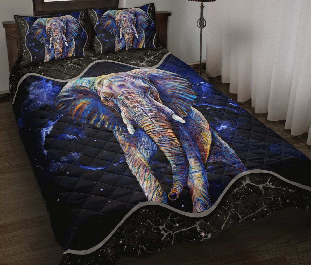 Elephant Galaxy Style Quilt Bed Set - Love Quilt Bedding Set