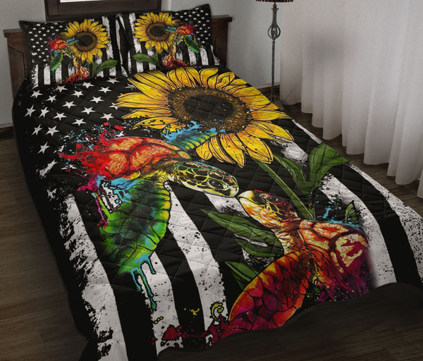 Sunflower - Turtle - Quilt Bed Set 53 - Love Quilt Bedding Set