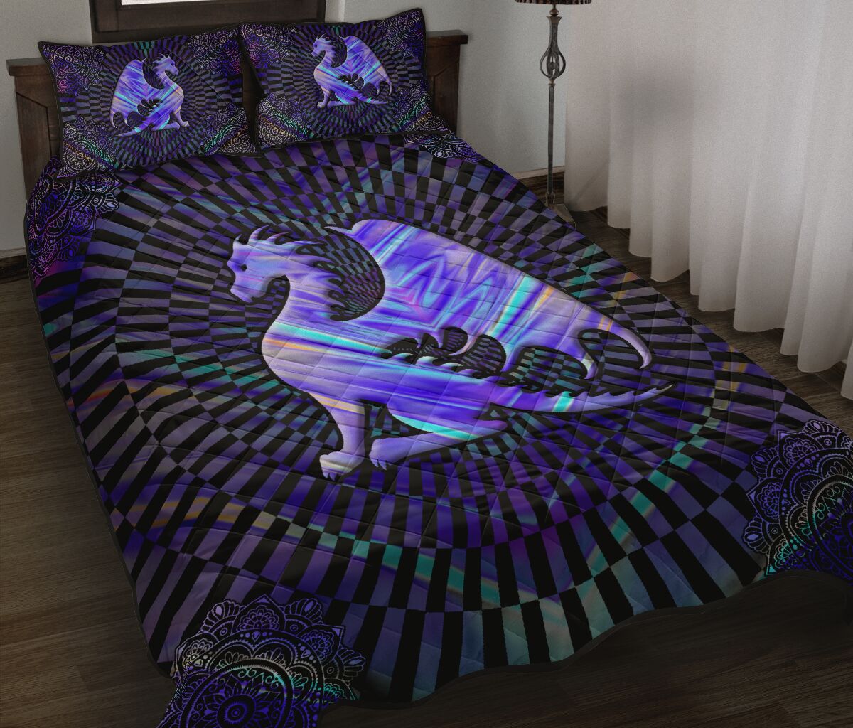 Dragon Hologram Sunlight Style Quilt Bed Set - Love Quilt Bedding Set