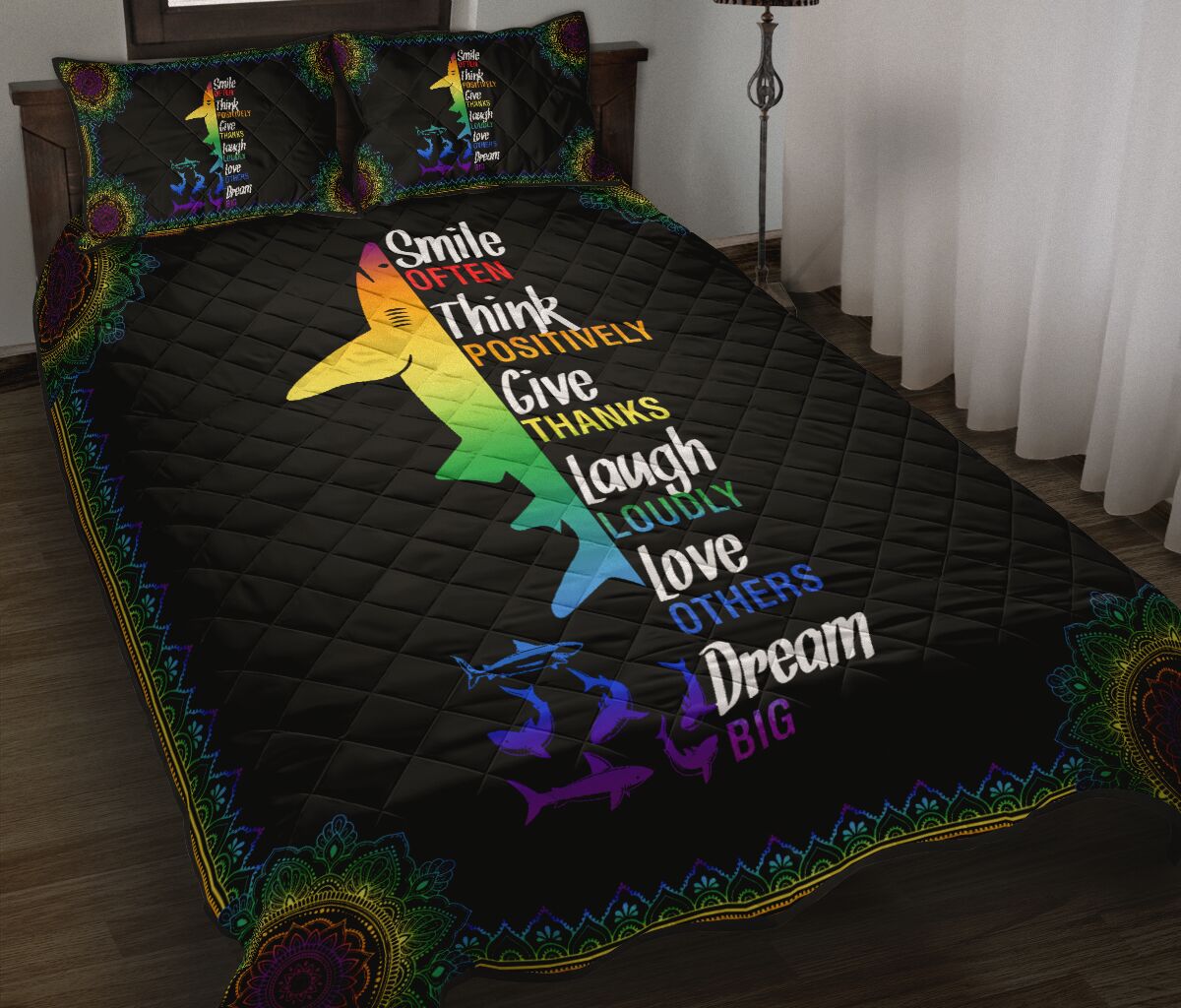 Shark Rainbow Color Smile Often Think Quilt Bed Set - Love Quilt Bedding Set