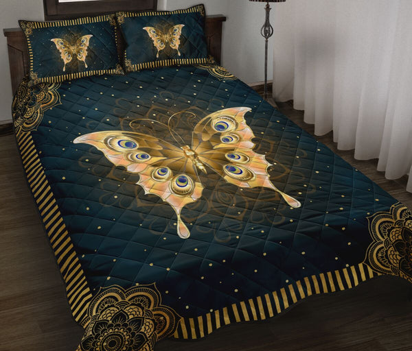 Butterfly Gold Mandala Style Quilt Bed Set - Love Quilt Bedding Set