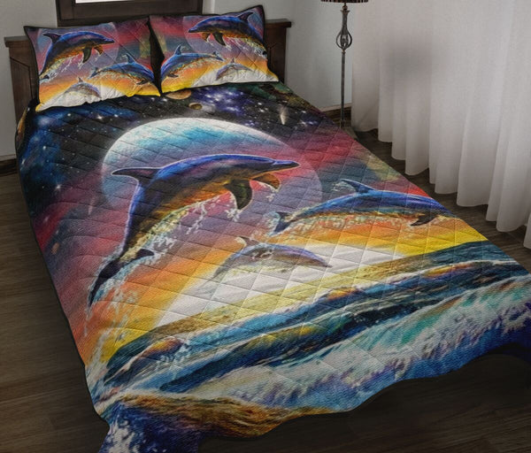 Dolphin Swimming In The Sky - Quilt Bed Set - Nnd - Love Quilt Bedding Set