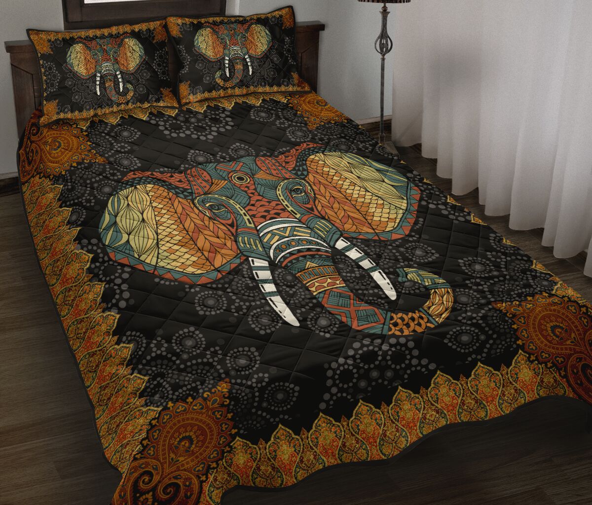 Elephant Motif Style Quilt Bed Set - Love Quilt Bedding Set
