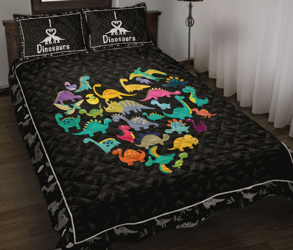 Dinosaurs Heart Cartoon Style Quilt Bed Set - Love Quilt Bedding Set