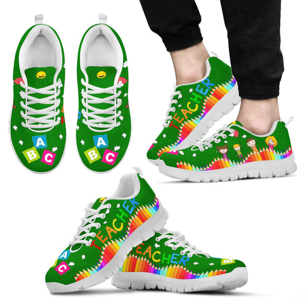 Teacher Abc Green Shoes Sneakers, Running Shoes, Shoes For Women, Shoes For Men, Custom Shoe- Love Sneakers