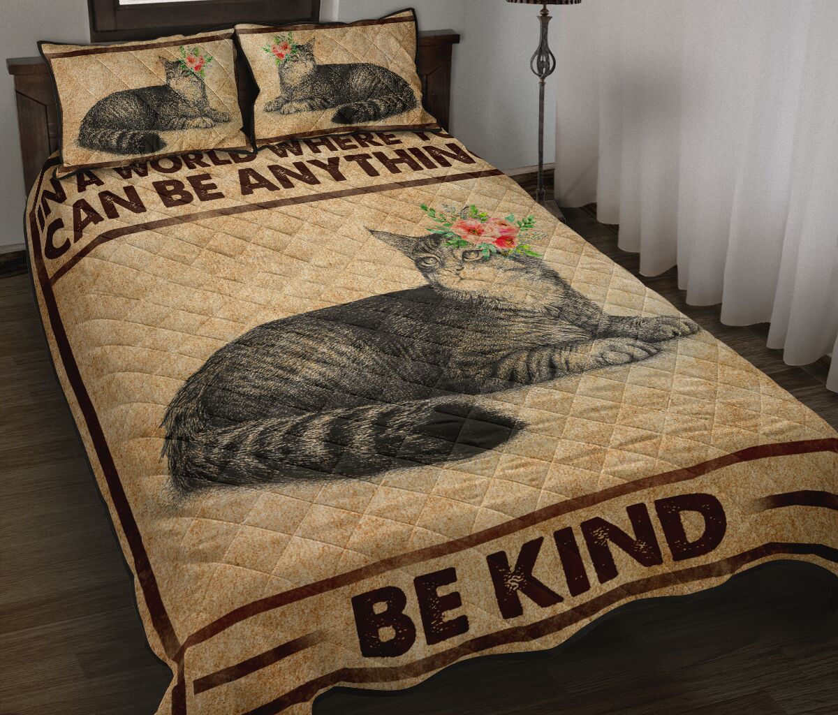 Cat Pen Art Style Quilt Bed Set - Love Quilt Bedding Set